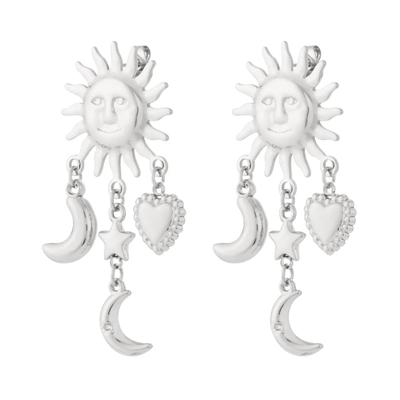 Paar Ohrhänger ADELIA´S "Ohrringe Ohrhänger mit Sonne, Mond, Stern und Herz", Damen, Gr. Damen, Edelstahl, silber (silberfarben), Ohrringe, Modeschmuck-Ohrhänger mit Sonne, Mond, Stern und Herz, trendig
