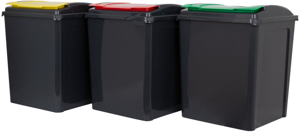 Wham Recycle It Slimline Bins Red/Green/Yellow Lids 50 Liters
