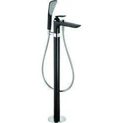 KLUDI BALANCE Wannenfüll- und Brause-Einhandmischer, Standmontage für freistehende Wannen, mit Handbrause, 525908775, Farbe: Mattschwarz / Chrom