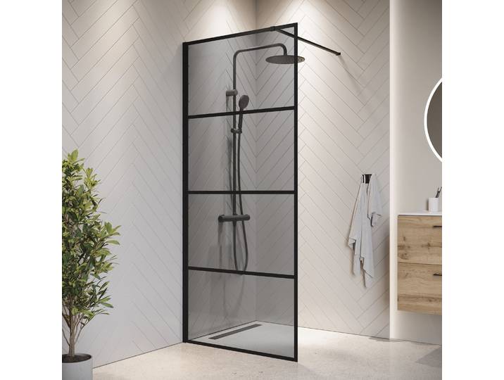Duschwand Essos 50 x 200cm - Grauglass - Glas Duschabtrennung Schwarz - Walk-In Dusche Nano Duschtrennwand