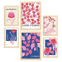 POSTER Set Mit 6 Blumen Blumenliebe Natur Und Botanikdrucke Für Innenarchitektur A3 & A4 Rahmen Aus Hellem Holz