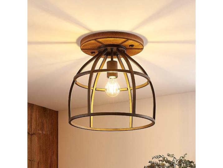 Deckenleuchte Rutger Lindby, dimmbar, Holz dunkel, für Wohn- / Esszimmer, Holz, Vintage