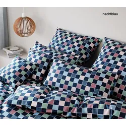 Elegante Interlock-Jersey Bettwäsche Scrabble - 135x200 cm + 40x80 cm	nachtblau
