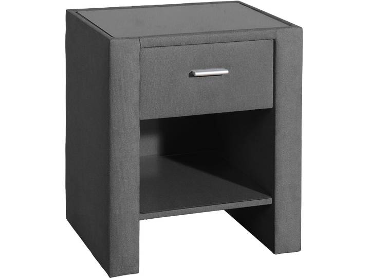 Nachttisch, Glasplatte, Anthrazit, 50×61×41 cm, Mit Schubkasten & Ablagefach, Klassisch, Home-affaire