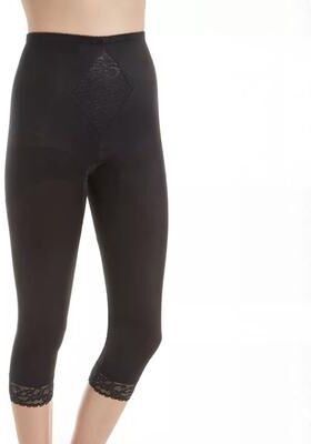 Plus Size Women's Moderate Control Waistline Capri Pant Liner with Tummy Control Panel Memory Compression Fabric 6265 by Rago in Black (Size S)