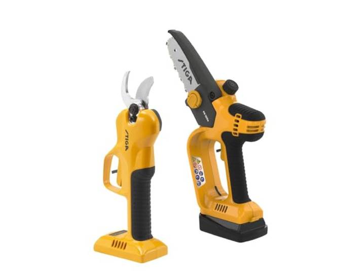 STIGA SP 100e Kit – Sécateur Électrique SC 100e + Scie d'Élagage PR 100e avec Batterie 20V et Chargeur – Outils de Jardin Légers et Puissants pour un Élagage Complet