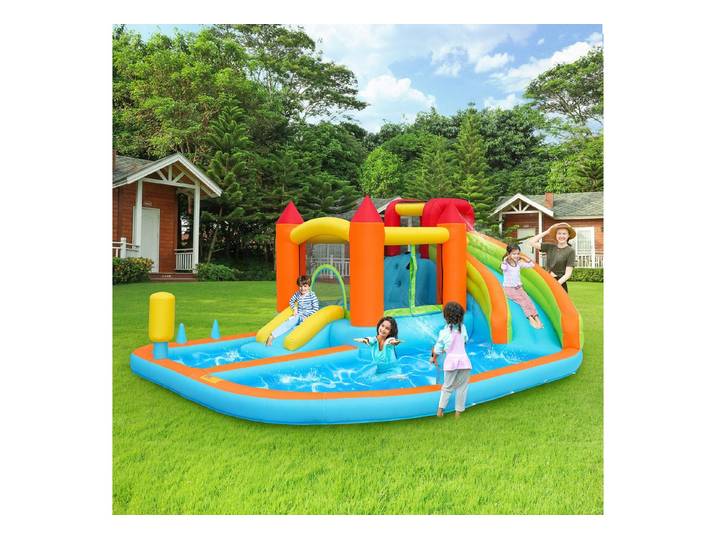 Flieks Hüpfburg, Aufblasbar Wasserpark Wasserspielcenter mit Gebläse 460x343x190cm
