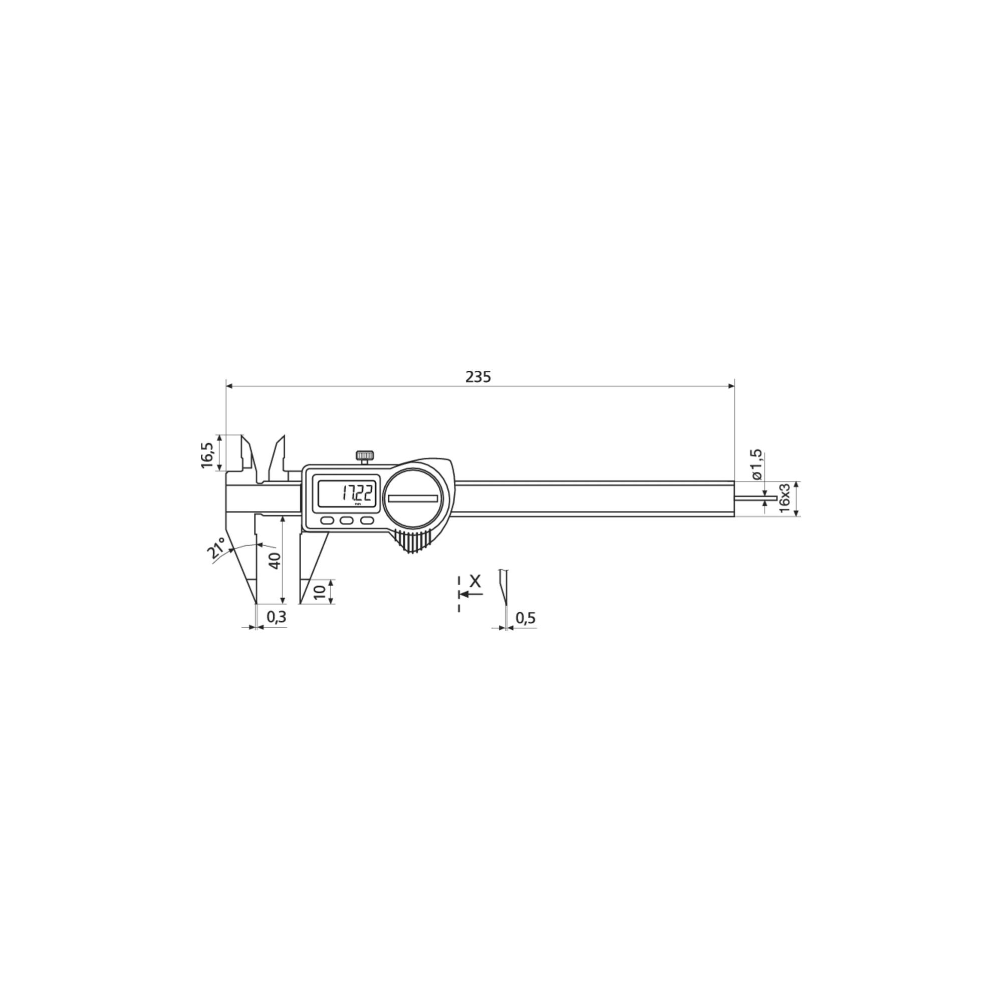 Helios-Preisser Digitaler Tiefenmessschieber IP67, feine Messspitzen, 150x40 mm (1326922)