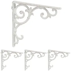 Relaxdays Regalwinkel, 4er Set, Gusseisen, antike Regalträger, Winkel Regalbretter, HxBxT: 24,5 x 4 x 24,5 cm, weiß