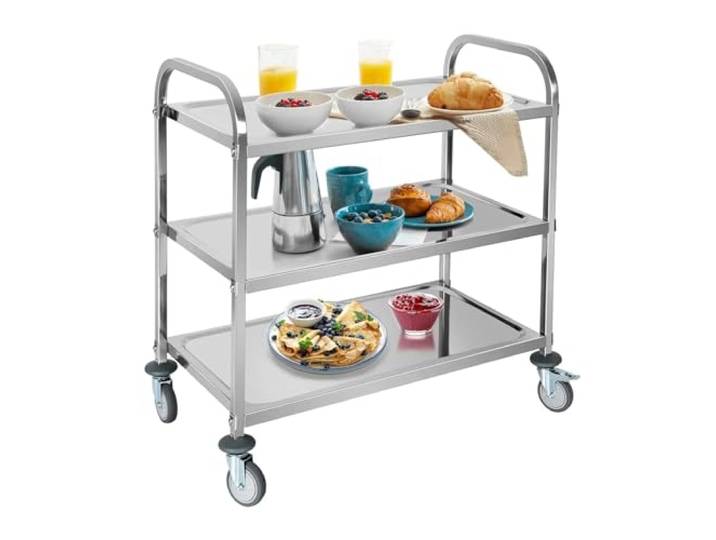 XXAD553TY Essen 3-stöckiger Küchenwagen aus Edelstahl Rollbarer Insel-Servierwagen, Catering-Aufbewahrungsregal mit feststellbaren Rädern