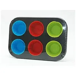 Muffin Backform 6-fach Metall Silikonförmchen Cupcake Blech Gebäck Schwarz Grau