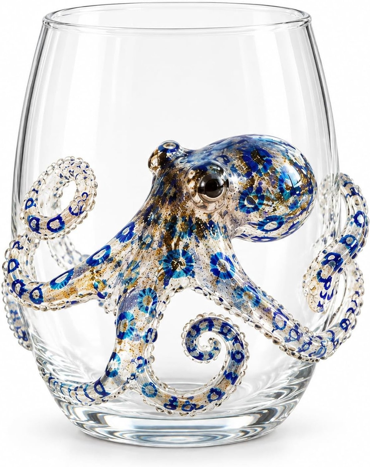 Handgemaakte glazen octopus decoratie voor wijnglazen zonder steel