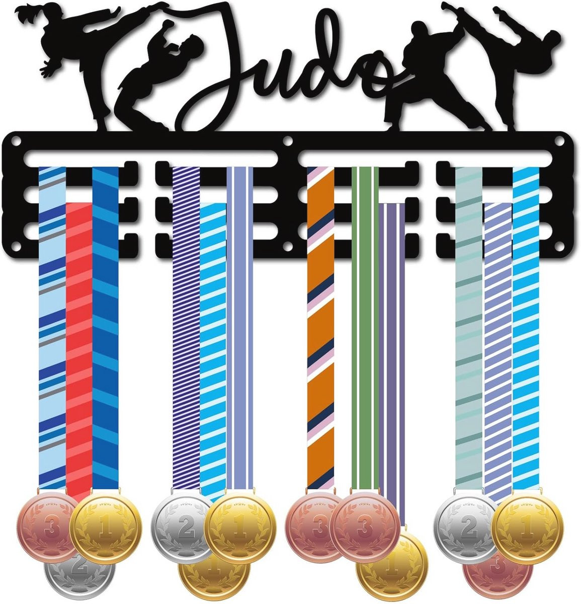 Judo Medaillehouder - Zwarte metalen medaillehanger voor sportawards - Decoratieve wandpresentatie - Breedte: 29 cm, Hoogte: 13 cm