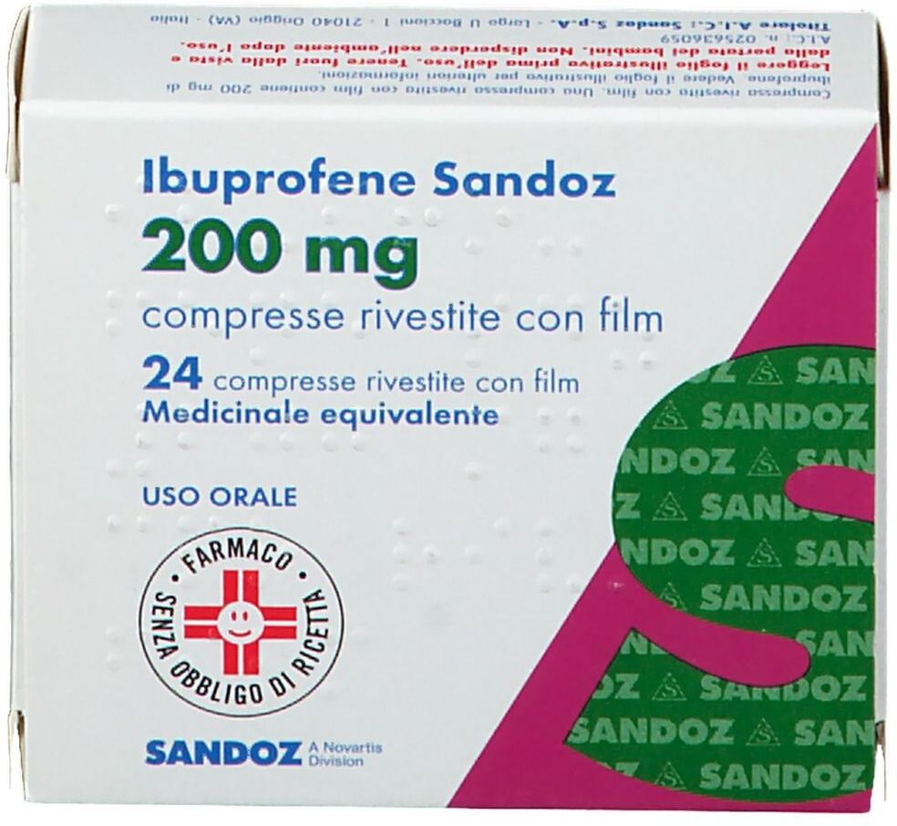 SANDOZ SpA Ibuprofene Sandoz 200mg 24 Compresse Rivestite - Antinfiammatorio e Antireumatico Non Steroideo (FANS)