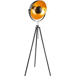Standleuchte im Scheinwerfer Design robuste Stehlampe aus Metall Industrie Stil Stehleuchte, Metall, schwarz gold, 1x E27 Fassung, D 41 cm