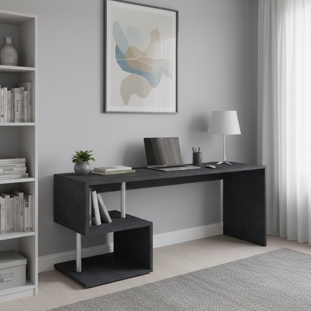 Dmora Bureau effet bois ardoise 180x60cm Gris 180x78x60cm
