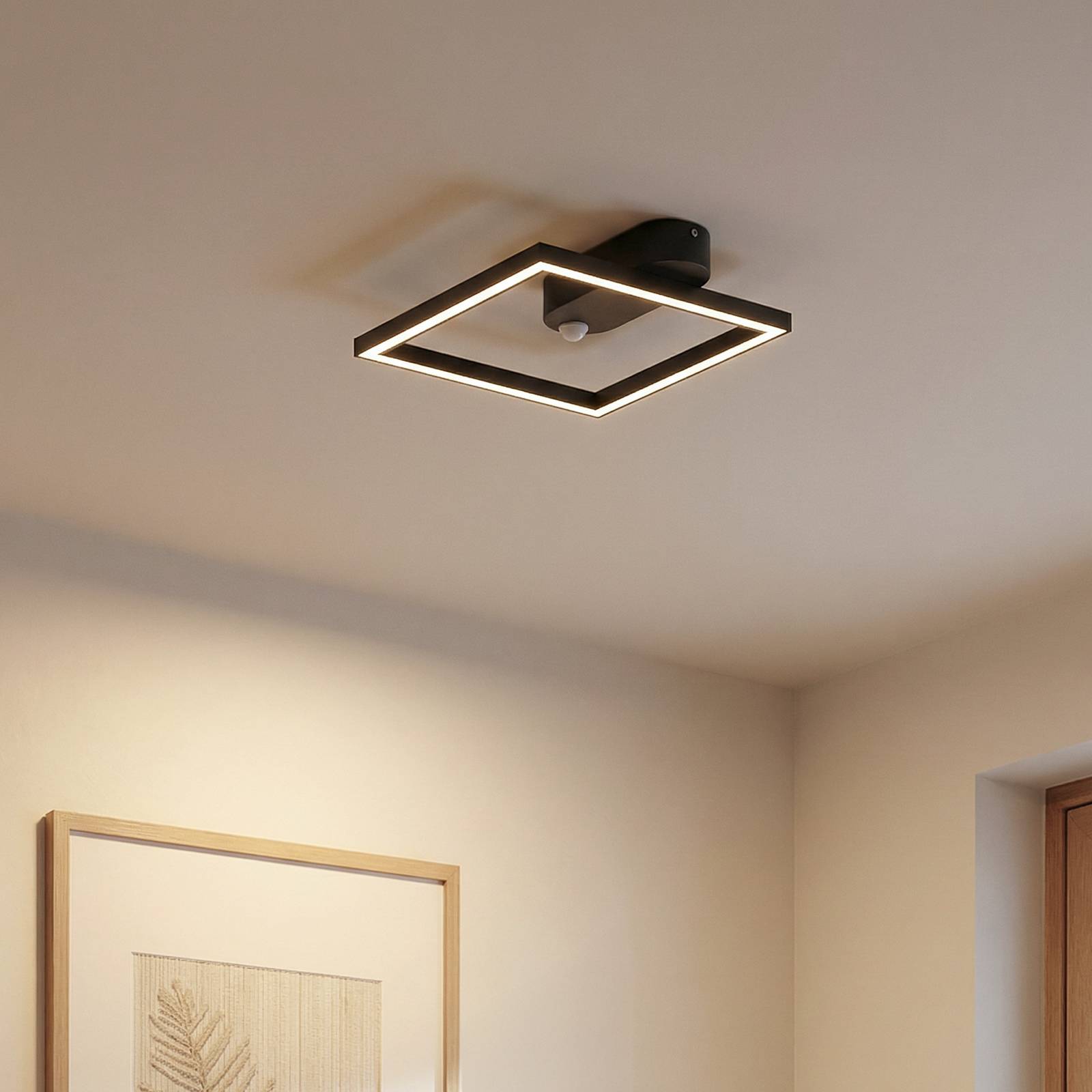 Motion Sensor Ceiling Light Yulla Lindby, Black, Hallway, Aluminium, Modern, Ceiling Light with Sensor