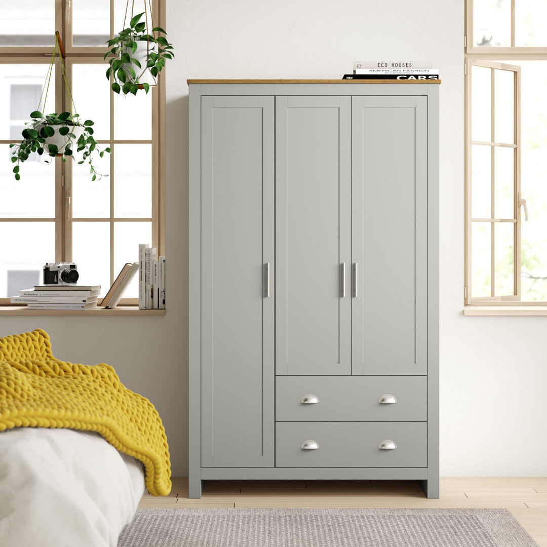 Zipcode Design Loretta 3 Door Wardrobe Soft Grey 180cm H X 112cm W X 52cm D