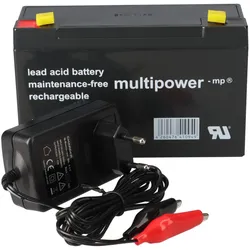 Multipower MP12-6 Akku-Ladegerät-Set 6V 12Ah – passend für Kinderfahrzeug, Notlicht & Modellbau