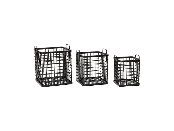 Lot de 3 paniers en bambou noir, cube - Hübsch, Square - 26x26x31