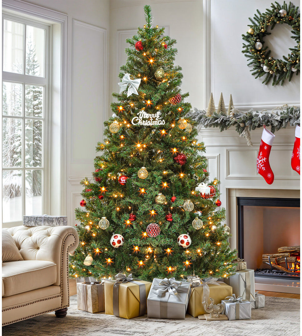 The Seasonal Aisle 6ft Green Lighted Artificial Pine Christmas Tree with Stand Green 182.8' H