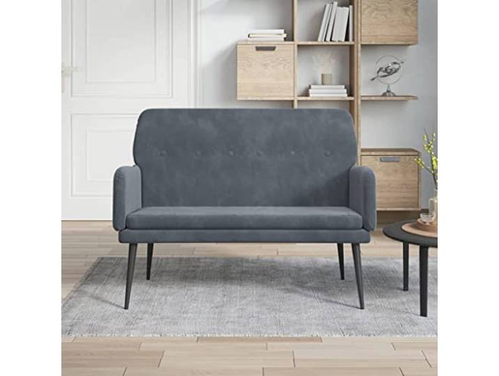 VIHHQGC Sitzbank Dunkelgrau 108x79x79 cm Samt mit Metallgestell Weicher Samtbezug, gepolsterte Armlehnen, stabiles Metallgestell, Montageanleitung inklusive