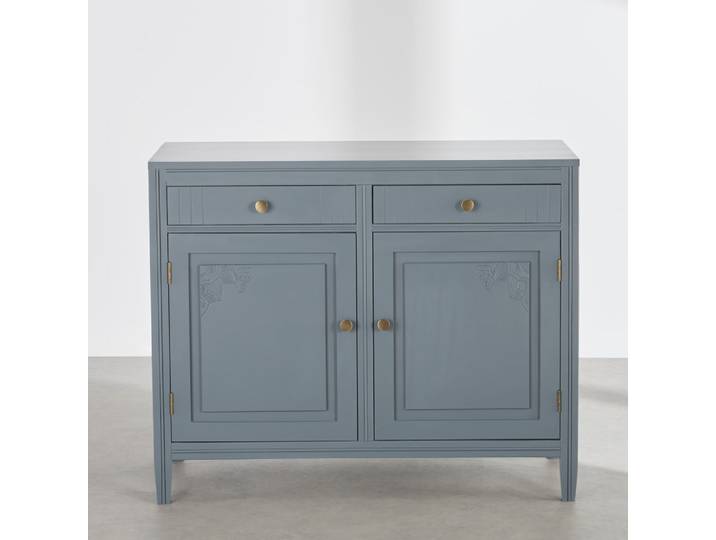 Blaues Sideboard mit 2 Türen und 2 Schubladen, 110 cm