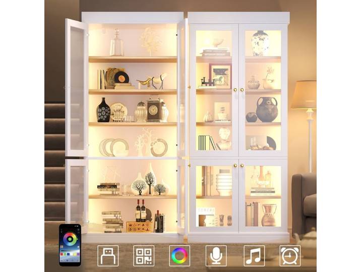 Armoire haute moderne - Éclairage LED intégré multicolore - Vitrine en verre - Dimensions 160x40x180 cm