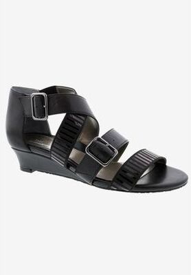 Wide Width Women's Voluptuous Sandal by Ros Hommerson in Black Leather (Size 6 W)