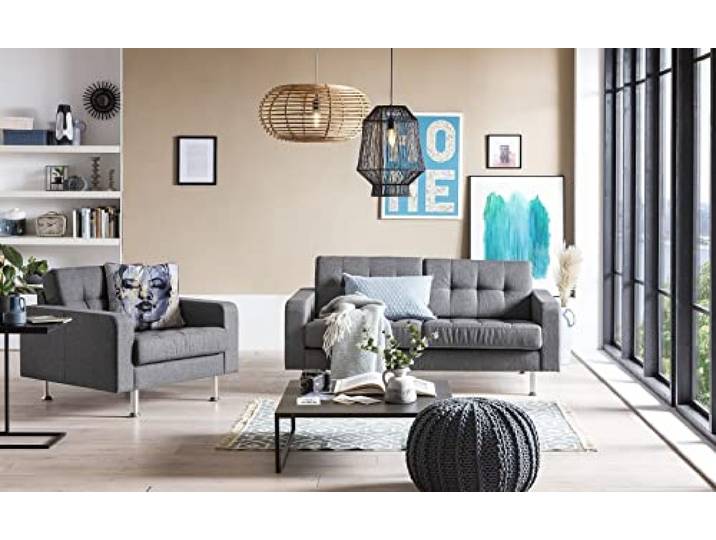 Traumnacht Sofa Laval, 2-Sitzer Couch mit Stoffbezug und Metallfüßen, produziert nach deutschem Qualitätsstandard, grau, 166 x 92 x 65 cm