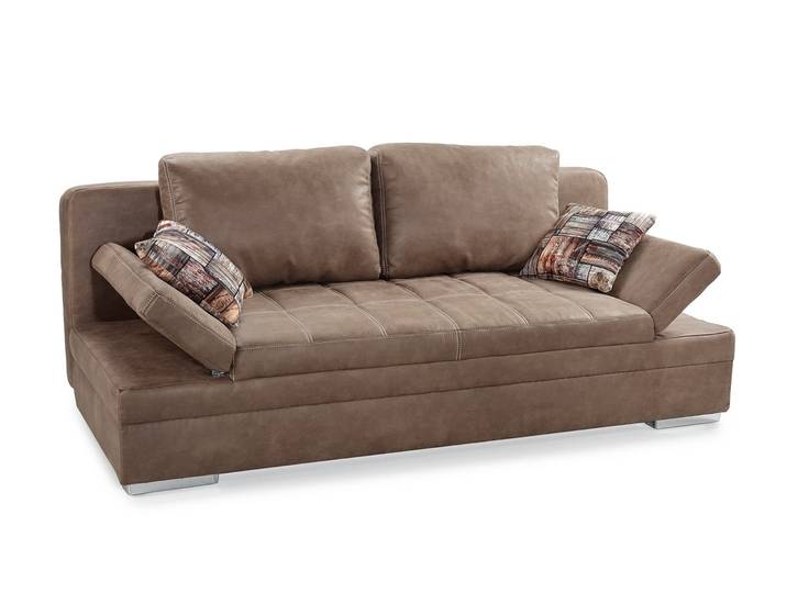 Schlafsofa Armlehnen verstellbar Bettkasten Couch Steppung Antiklederoptik Braun / 15116