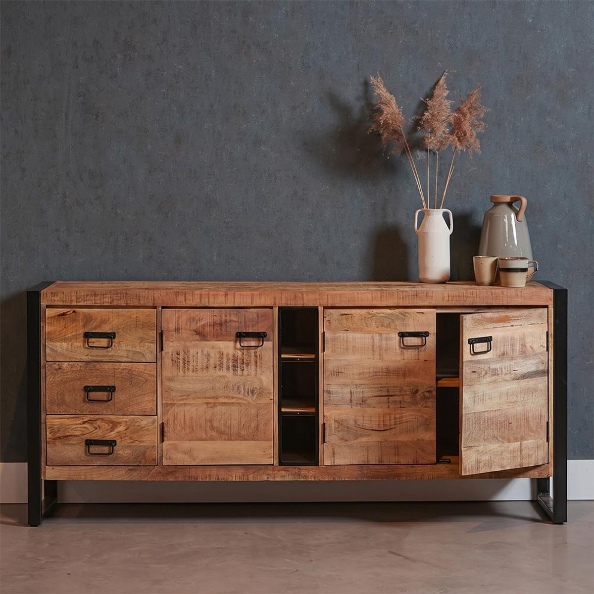 Mahom Stockton Mangohouten Dressoir 200 cm Industrieel
