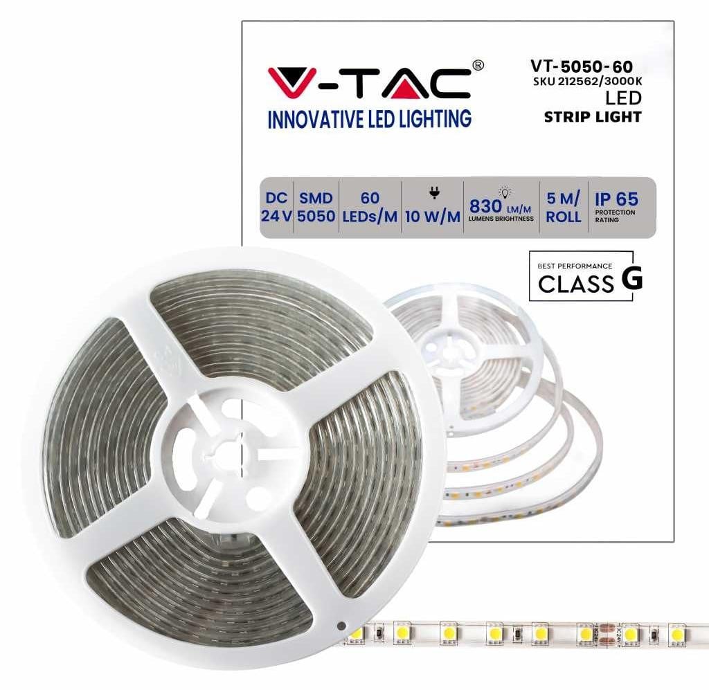 V-TAC LED-stripverlichting IP65 warm wit 3000K 5 meter 24V