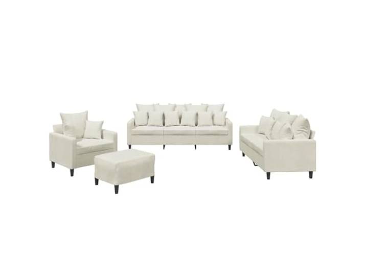 KUTYWEXFM 4-TLG. Sofagarnitur mit Kissen & Hocker Samt Creme Elegantes Couch-Set aus weichem Samt mit Hocker und Polsterkissen für Wohnzimmer, Büro und Entspannungsecke.