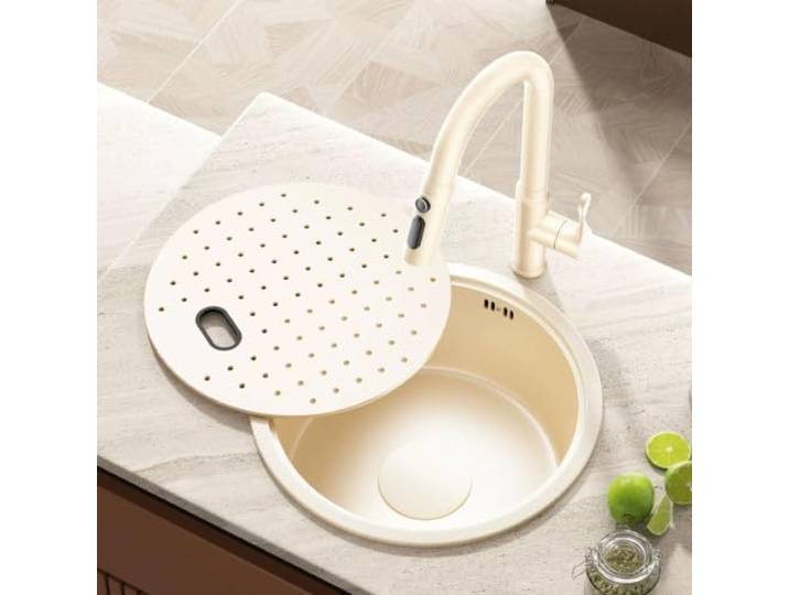 Edelstahl Küchenspüle Einbauspüle 1 Becken Multifunktionaler Ausziehhahn Runde Spüle Für Küche, Theke, Wohnmobil(32cm/12.6in)