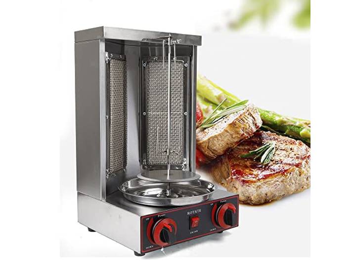 3000W 2 Brenner Gas Edelstahl Gas Döner Kebab Maschine Dönergrill Tischgrill BBQ Grillofen Vertikale Broiler Gaskochmaschine Spinnen Döner Kebab Shawarma Gyro Gril