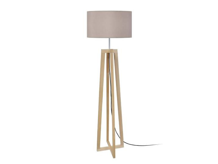 Lampadaire bois taupe métal abat-jour tissu taupe