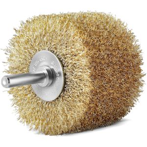 S&R Drahtbürste 135.080.035, Holz-Struktur-Bürste Ø 80mm, für Bohrmaschine, Rundschaft, vermessingte Borsten aus Stahl
