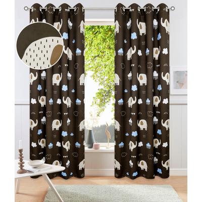 Gardine OTTO HOME "Maurrice", braun, B:130cm H:175cm, Polyester, Gardinen, Gardine, Blickdicht, Ösen- Aufhängung, Pflegeleicht, Elefanten Design