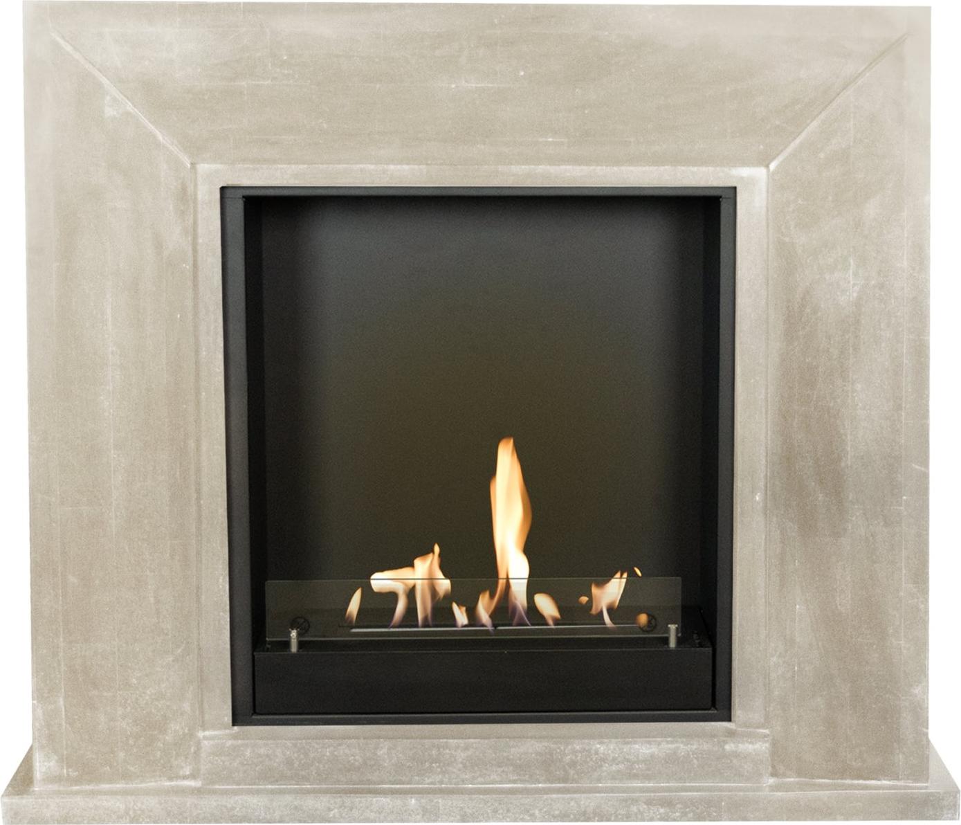 Xaralyn Ethanol-Kamin - Nero BIU-SWU - weiß polierter Naturstein - 3 kW Heizung - Kaminsims inklusive Einbaukamin - Dekokamin