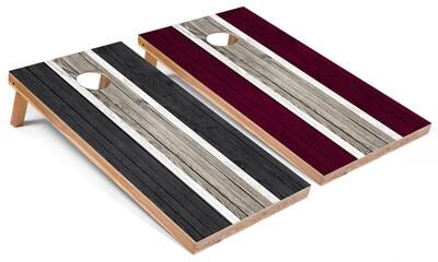 Skip's Garage Dark Grey and Maroon Striped Regulation 2x4 Cornhole Board Set