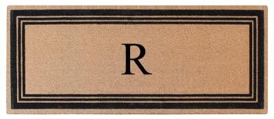 A1 Home Collections Natural Coir Monogrammed Flock Anti shed Treated Durable Doormat BlackBeige