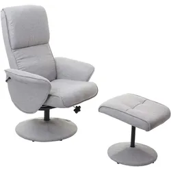 Relaxsessel Stockholm, Fernsehsessel Relaxliege TV-Sessel mit Hocker ~ Stoff/Textil, hellgrau