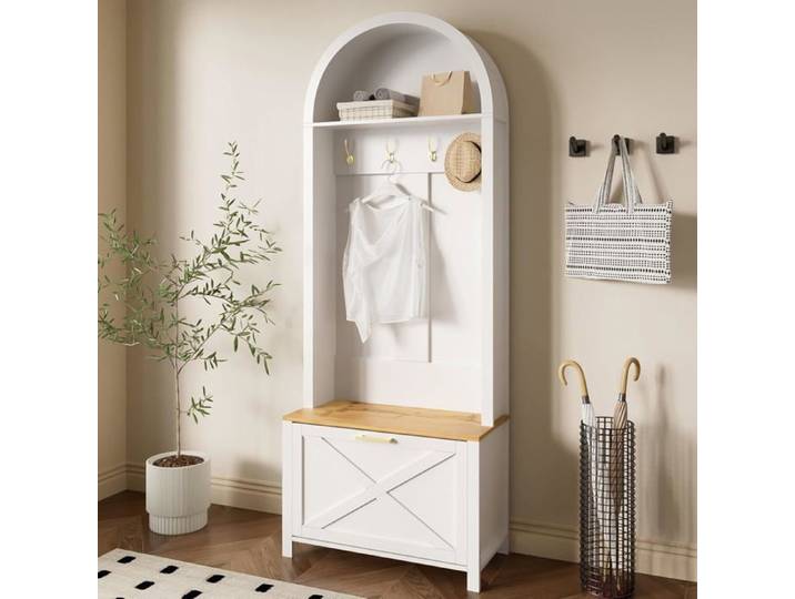 Ensemble de vestiaire Armoire multifonctionnelle avec étagère à Chaussures Compartiments de Rangement et Crochets Moderne White