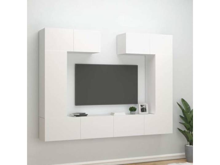 HEFZGDB 6-TLG. TV-Schrank-Set Weiß Holzwerkstoff mit Wandmontage und reichlich Stauraum für Wohnzimmer Möbel