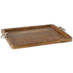 Boltze Tablett Ringa Mangoholz, 55 x 44,5 x 7 cm, natur, silber