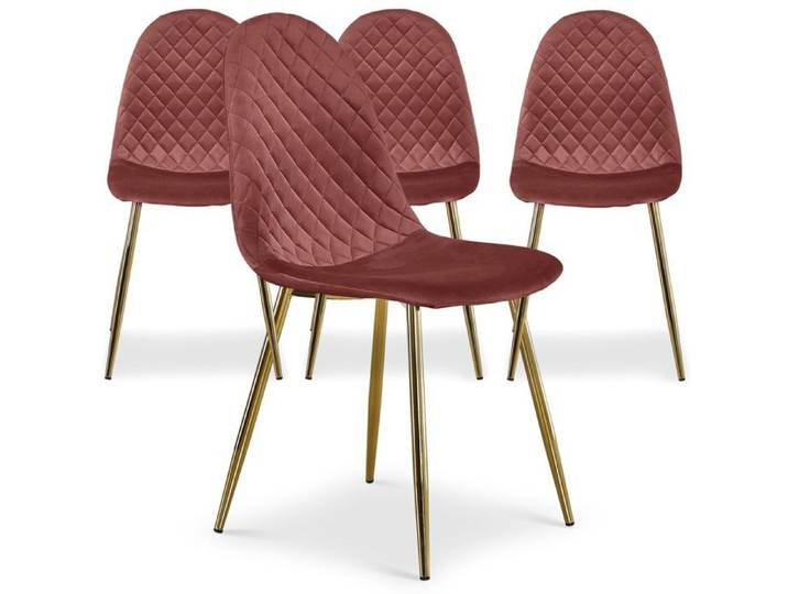 MENZZO Lot de 4 chaises matelassées Norway Velours Rose - Chaises Salle À Manger