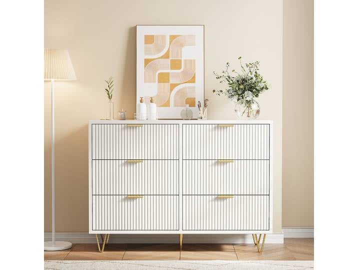 Rosahqnda Commode à tiroirs blanc 4 ou 6 tiroirs Armoire de rangement moderne S Armoire de protection basculante pour salon