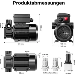 Wiltec, Fahrzeug Werkzeug, Heizöl- und Dieselpumpe 230V/550W/80l/min selbstansaugend Dieselöl Pumpe