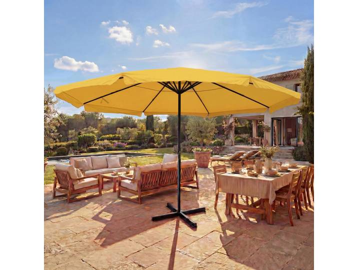 Sonnenschirm Meran Pro, Gastronomie Marktschirm mit Volant Ø 5m Polyester/Alu 28kg gelb ohne Ständer